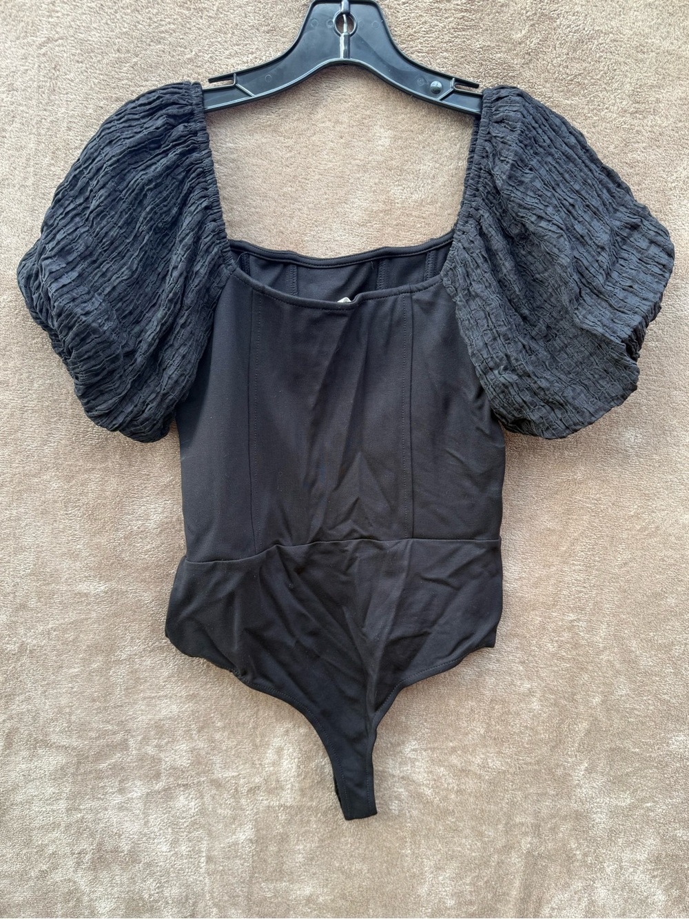 Allie Rose Black Puff Sleeve Corset Bodysuit